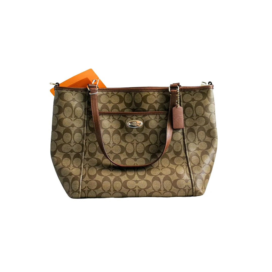 95新 COACH/蔻驰 coach  卡其色老花托特包  021517