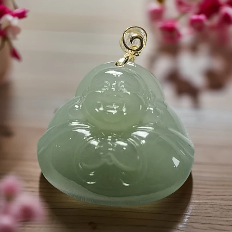 天然和田玉佛公吊坠18K金扣头生日礼物吊坠