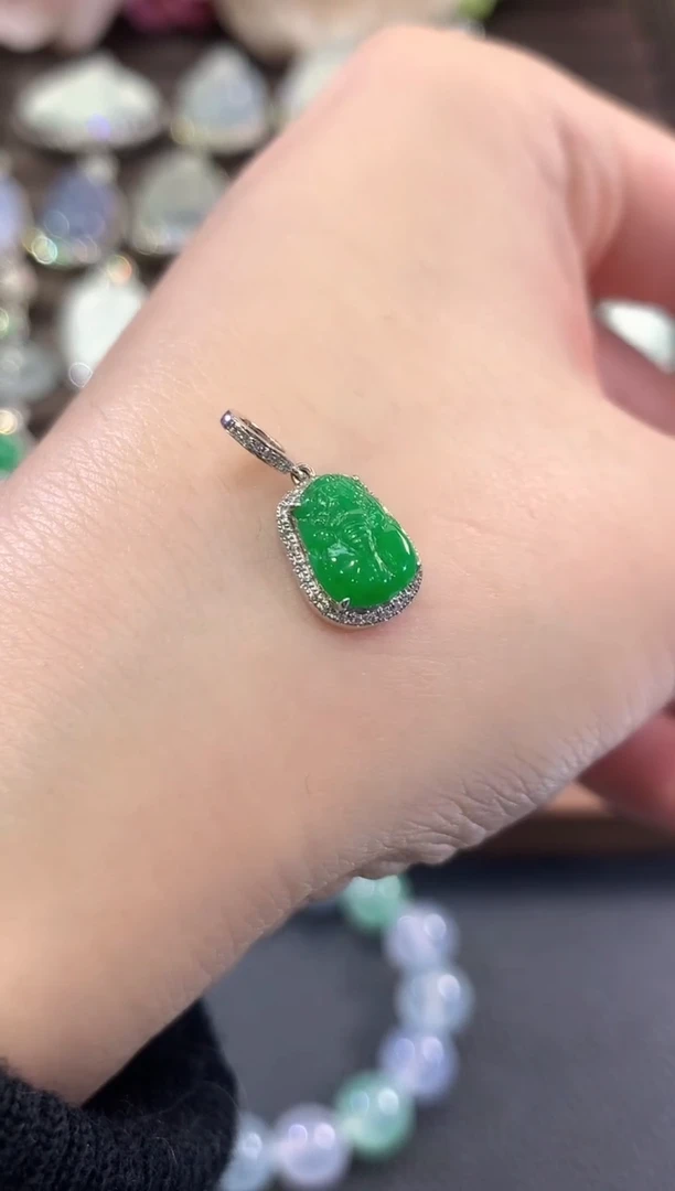 吊坠(不含链)18K金镶嵌翡翠b18