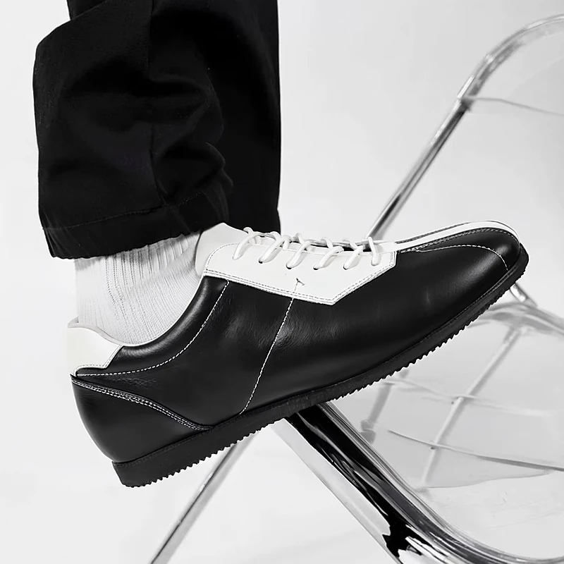 新款复古英伦德训鞋男女运动休闲鞋黑白撞色百搭牛皮薄底