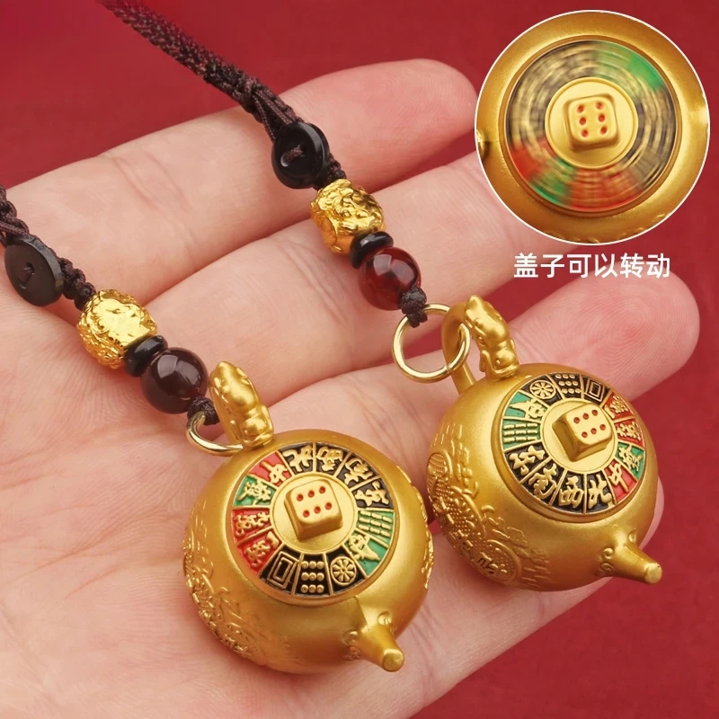 创意国潮合金十二生肖旋转把把壶汽车钥匙扣链精致男士复古手把件