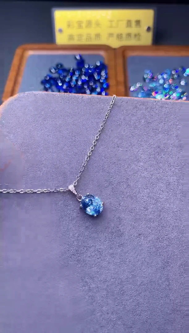 海蓝宝石颈饰银S925镶嵌0000