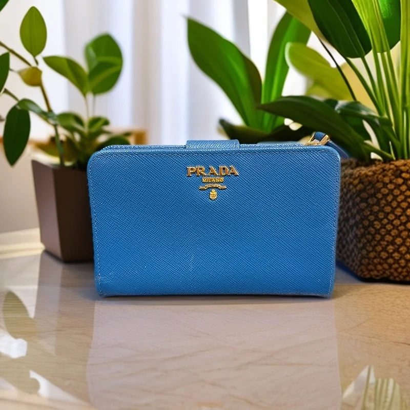95新 Prada/普拉达 蓝色钱包 1182 5422