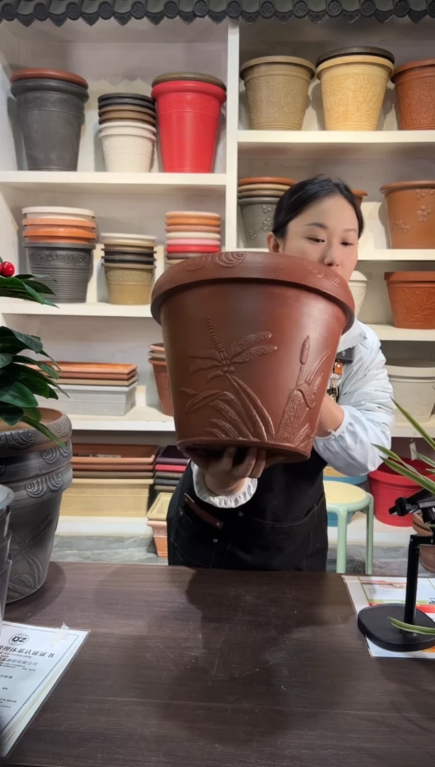 33*25/OF33陶土色浮雕纹理强体花盆