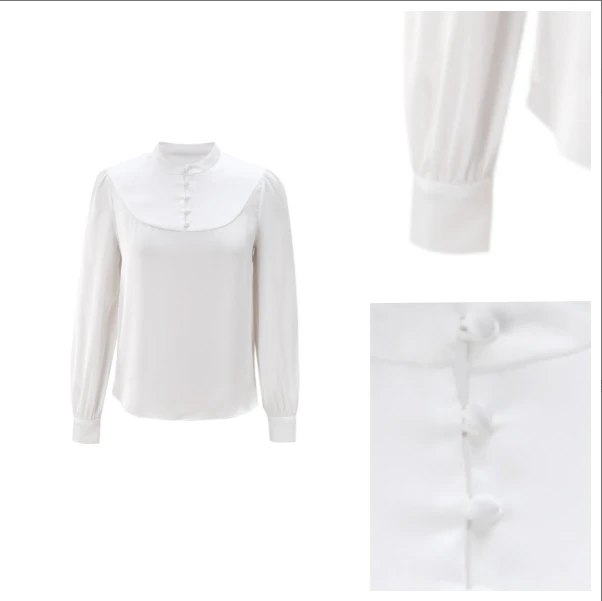 春季高级感轻熟风独特高级感立领长袖白色衬衫M53CS55 （0094）