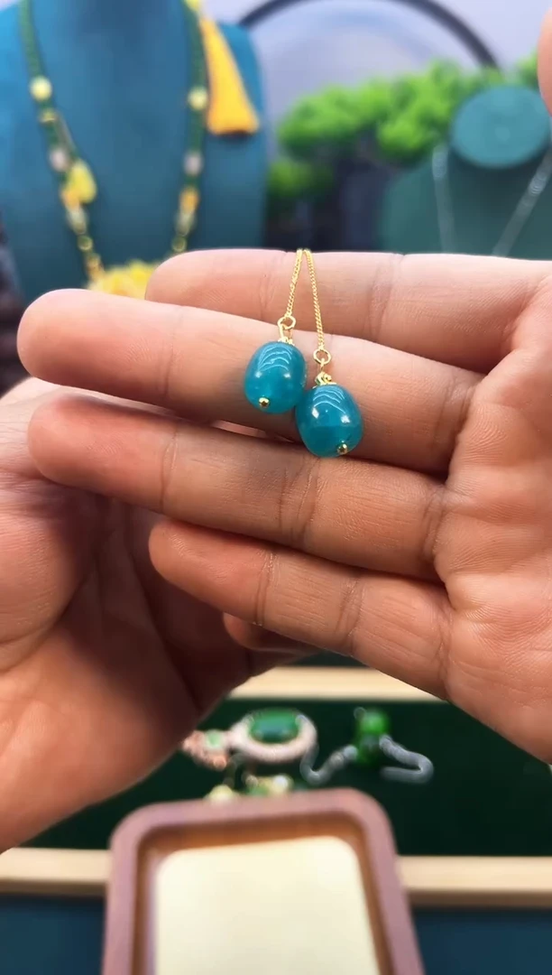 天河石耳钉14K金镶嵌      E380