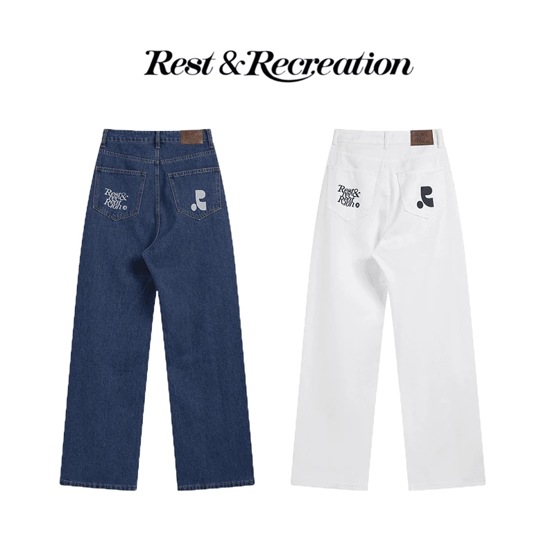 Rest&Recreation-韩国设计师品牌宽松百搭时尚logo阔腿牛仔裤