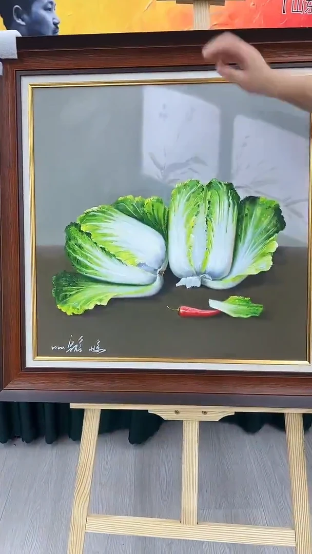 油画梁静-60x60-白菜-带框