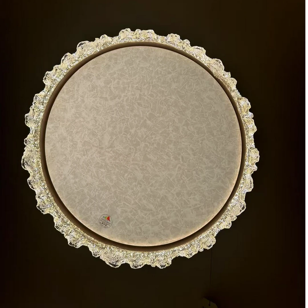 创意轻奢圆形吸顶灯全光谱2025新款简约冰雕水晶家用房间卧室灯