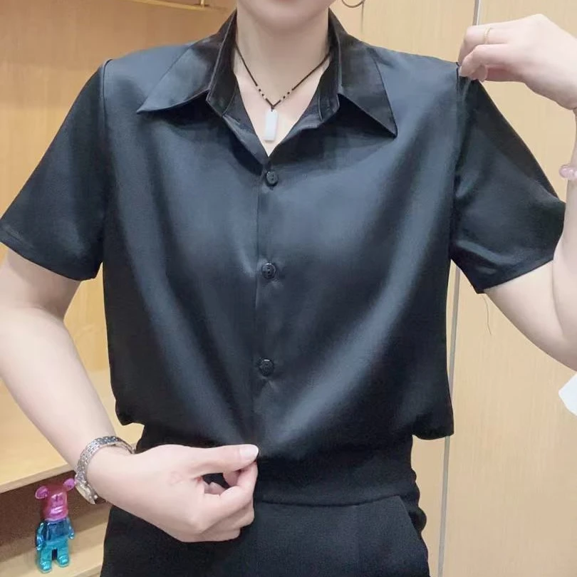 2025夏季新款女士短袖衬衫纯色经典显瘦百搭衬衫