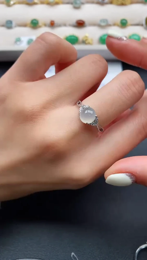 银S925镶嵌戒指翡翠5555555+4