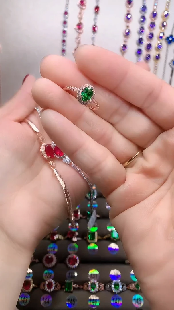 【闪购商品】透辉石戒指银S925镶嵌玫瑰金5.7