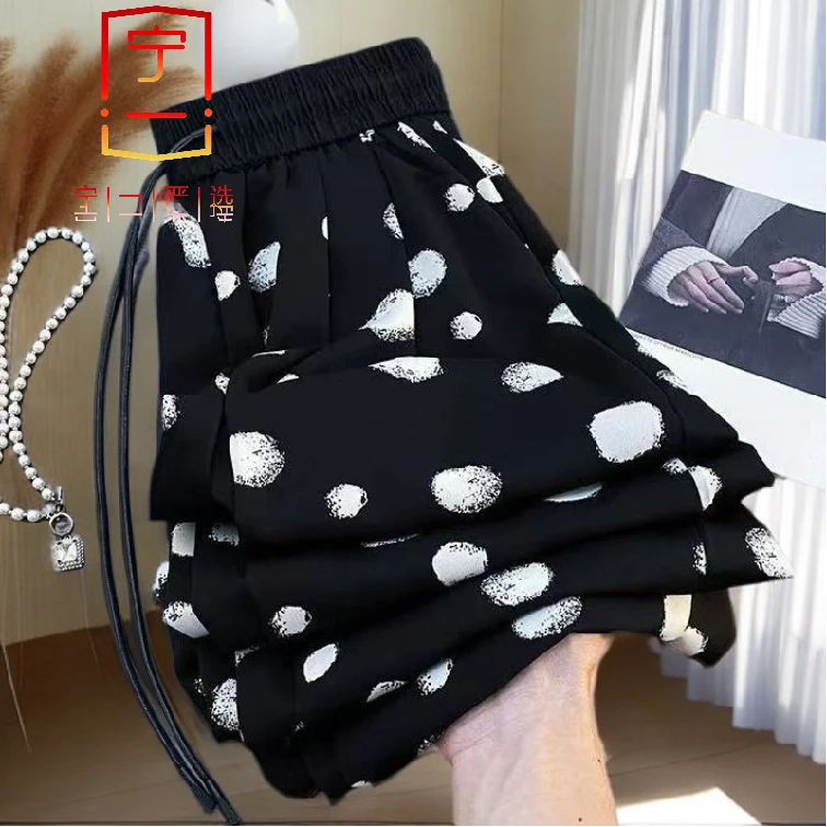 【宁一女装】时尚洋气显瘦气质时髦高级感复古雪纺波点休闲裤夏新款