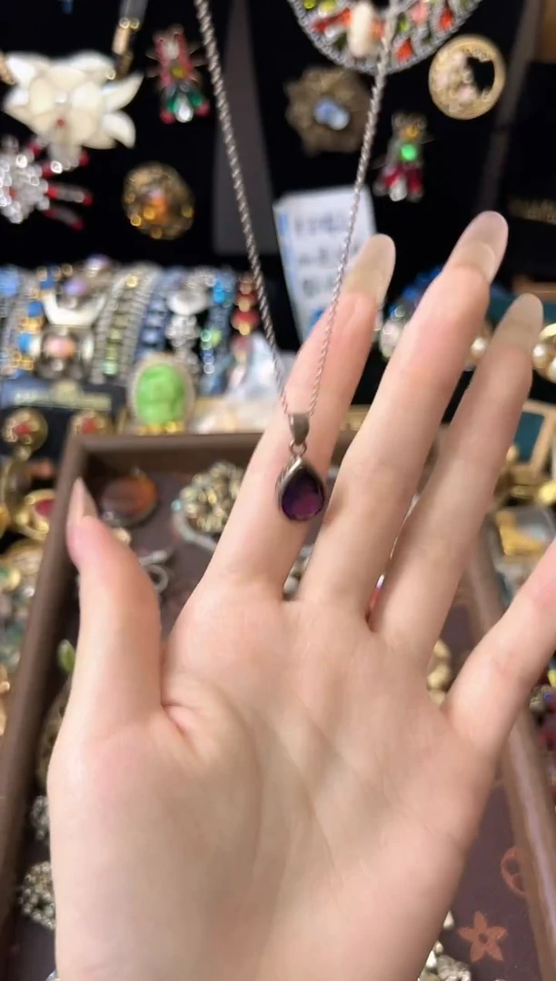 铁合金合成碳硅石九土五深紫色水滴项链