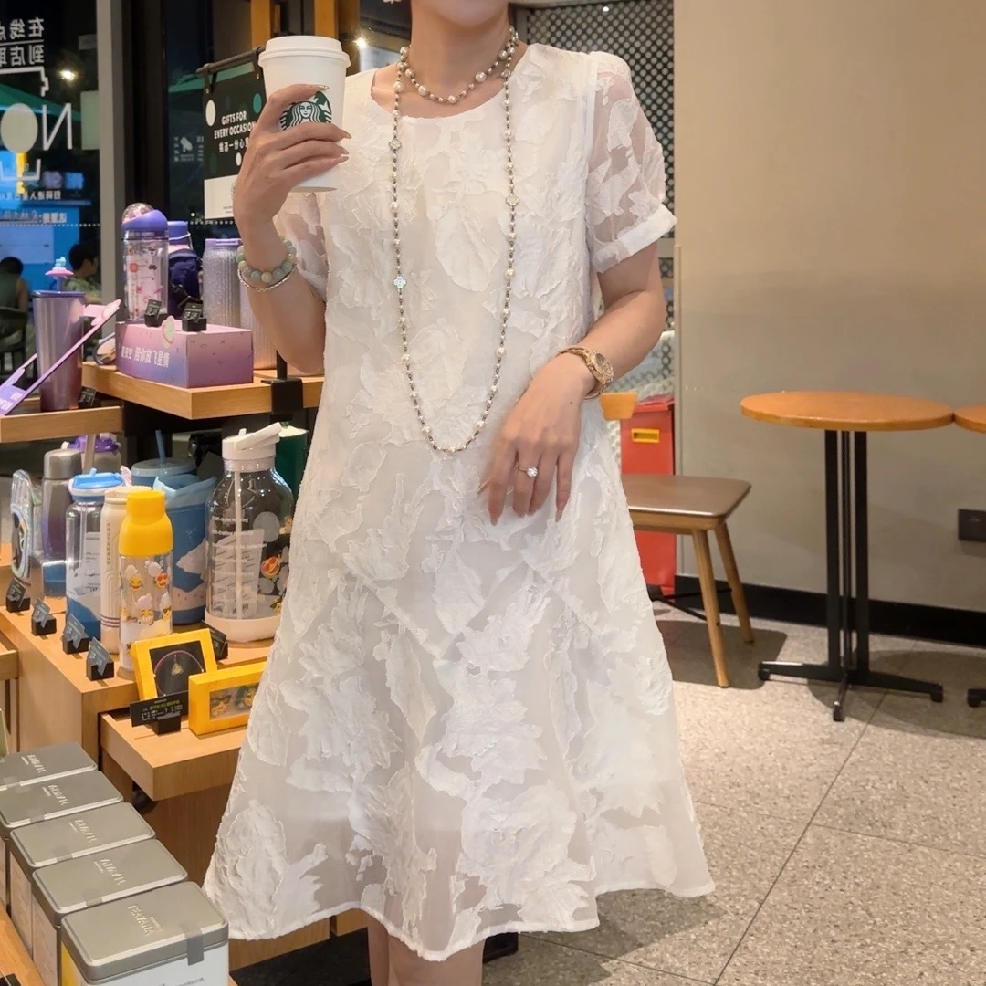 夏季新款提花镂空气质时尚显瘦法式中长款连衣裙B828