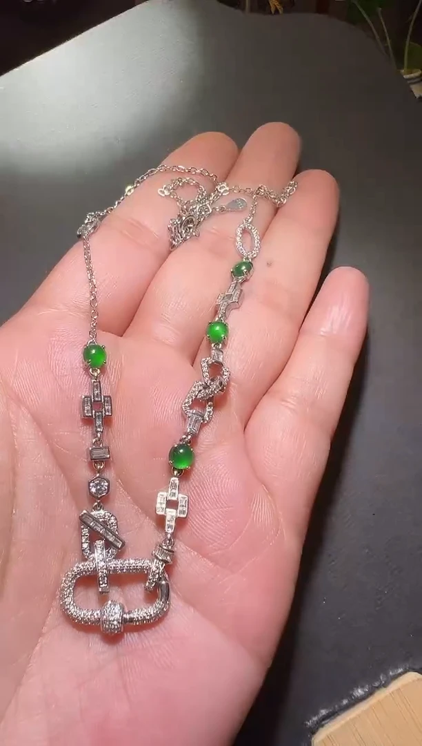 翡翠银S925镶嵌颈饰翡翠万能链