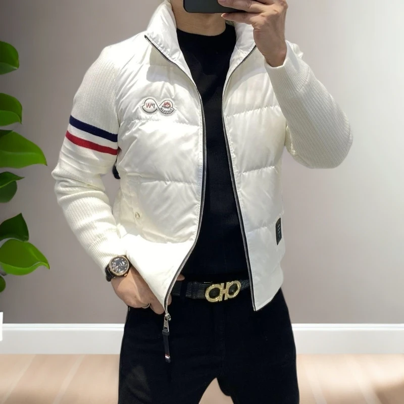 WICESANT乌茨森特欧洲站男士冬季白鸭绒羽绒服修身立领拼接针织袖