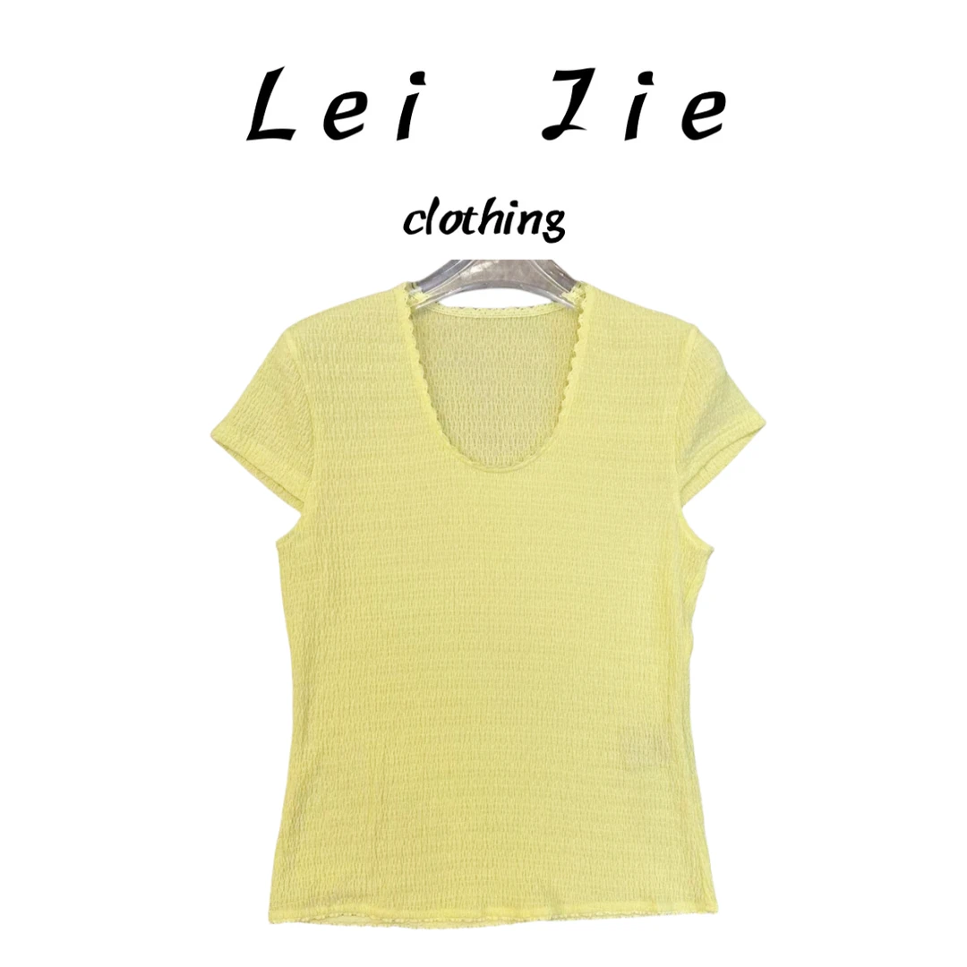 【Lei Jie】显瘦百搭净色花边洋气小衫404