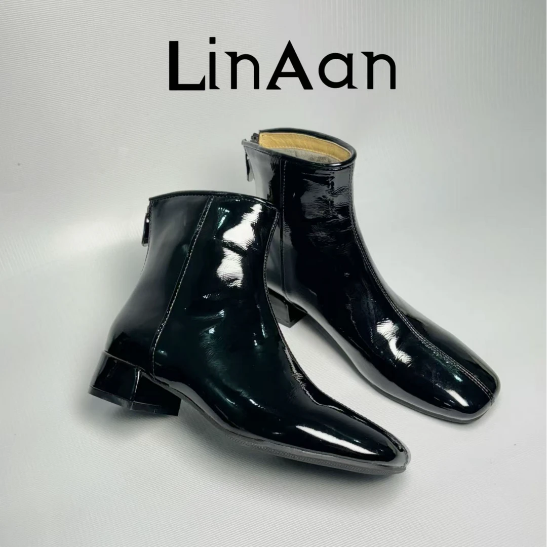 4公分跟高~小皱头层牛漆皮短靴气质靴子1028-5