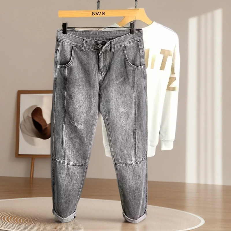 2025春秋港风新款复古黄泥染牛仔裤男微喇高街直筒休闲长裤子百搭