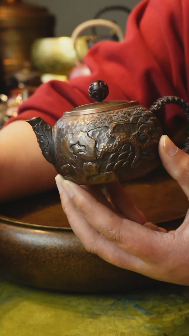 纯紫铜不老松泡茶壶