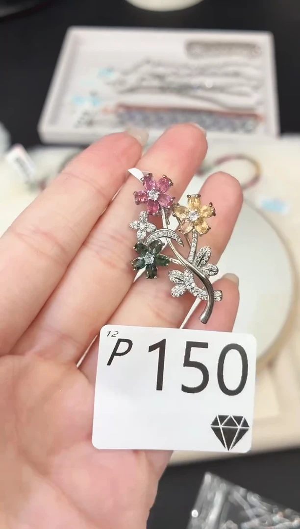银S925镶嵌胸针碧玺多样性发一P150