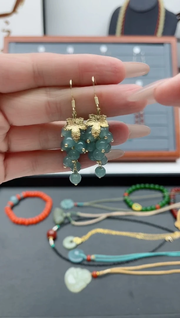 【闪购商品】玛瑙/玉髓耳饰银S925镀金镶嵌312