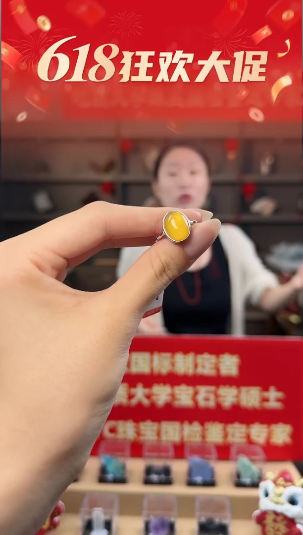 蜜蜡银S925镶嵌戒指蜜蜡蛋面戒指s925银