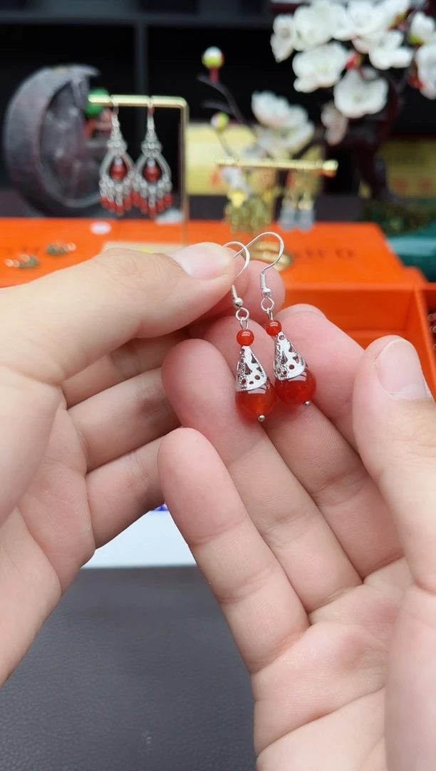 玛瑙/玉髓耳饰银S925镶嵌521000