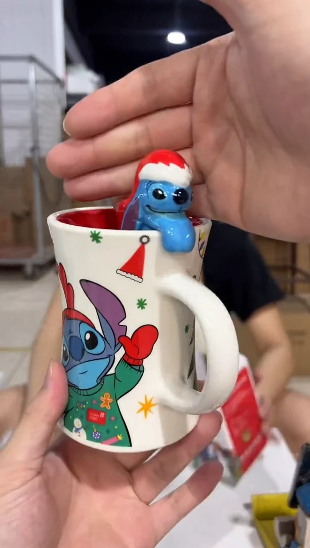 瓷片原盒圣诞史迪仔小蛮腰01款麋鹿水杯