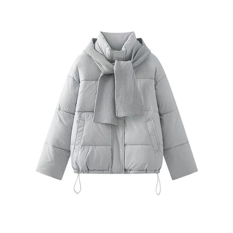 8803披肩小棉衣（送披肩）新款针织围巾立领面包服外套浅蓝