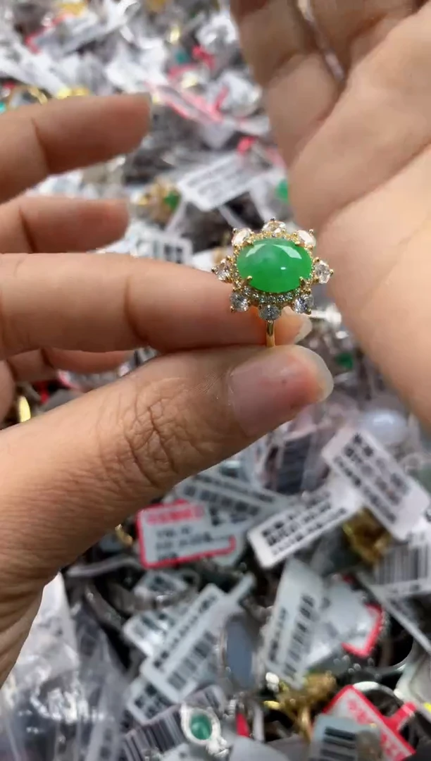 银S925镶嵌戒指翡翠12      6