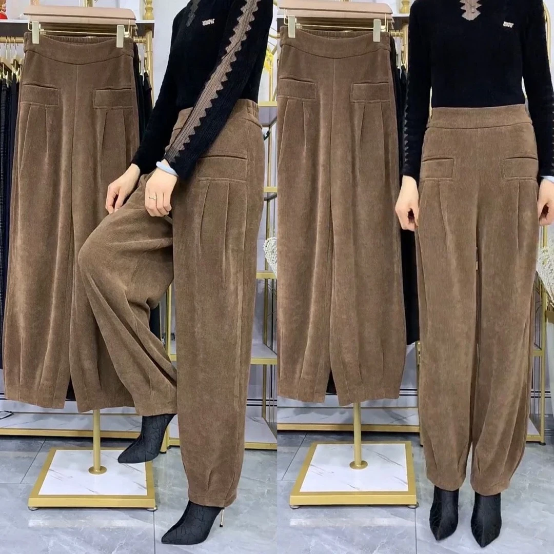 哈伦裤秋冬新款纯色休闲裤时尚高档雪尼尔灯笼裤高腰宽松