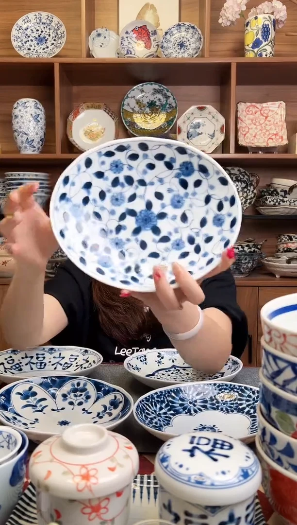瓷片小菊唐草19.5cm异型椭圆深盘