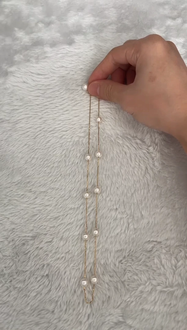 项链18K金镶嵌海水珍珠AK满天星7-8mm