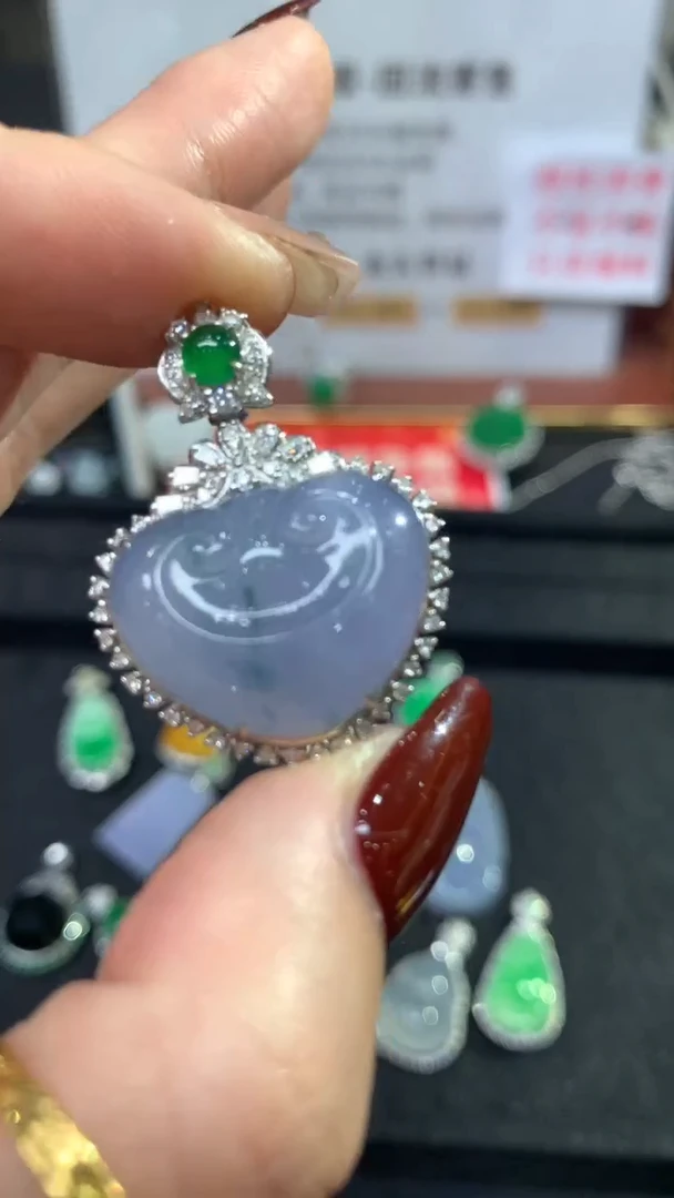 【闪购商品】翡翠吊坠(不含链)18K金镶嵌如意回流不退不换|8800+0