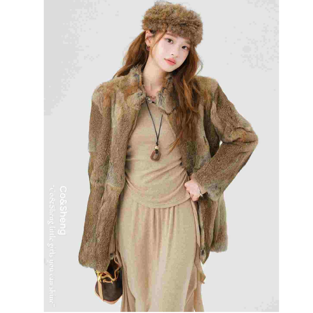 新墨夜缎光/co&sheng重生小个子冬季时尚女皮毛兔毛大衣气质贵气