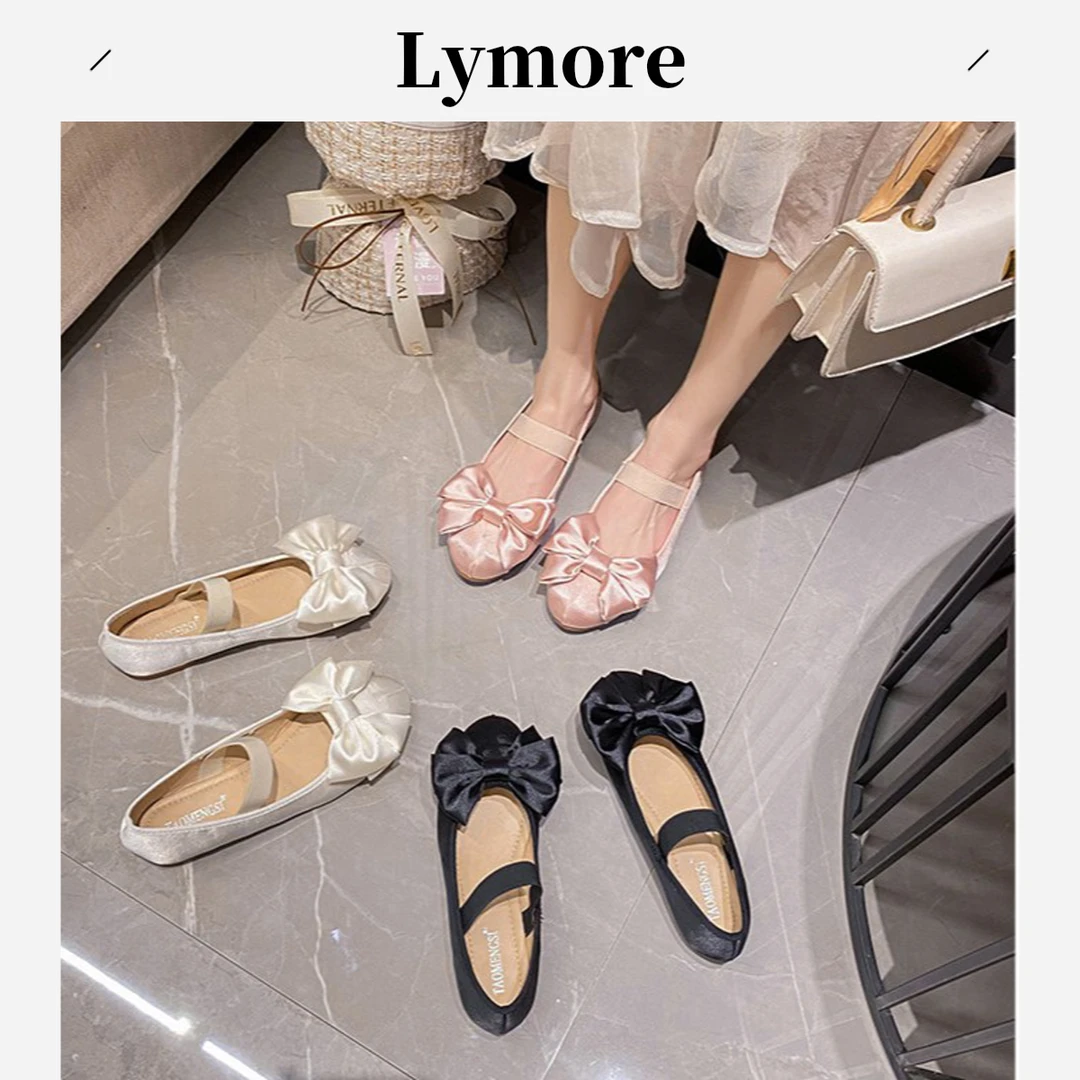 Lymore"千金缎舞”蝴蝶结一字带芭蕾舞单鞋女玛丽珍平底浅口百搭