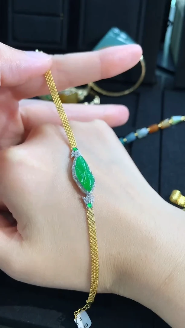 【闪购商品】翡翠手链18K金镶嵌手饰