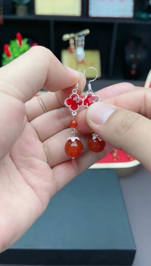 【闪购商品】南红玛瑙耳饰银S925镶嵌233000