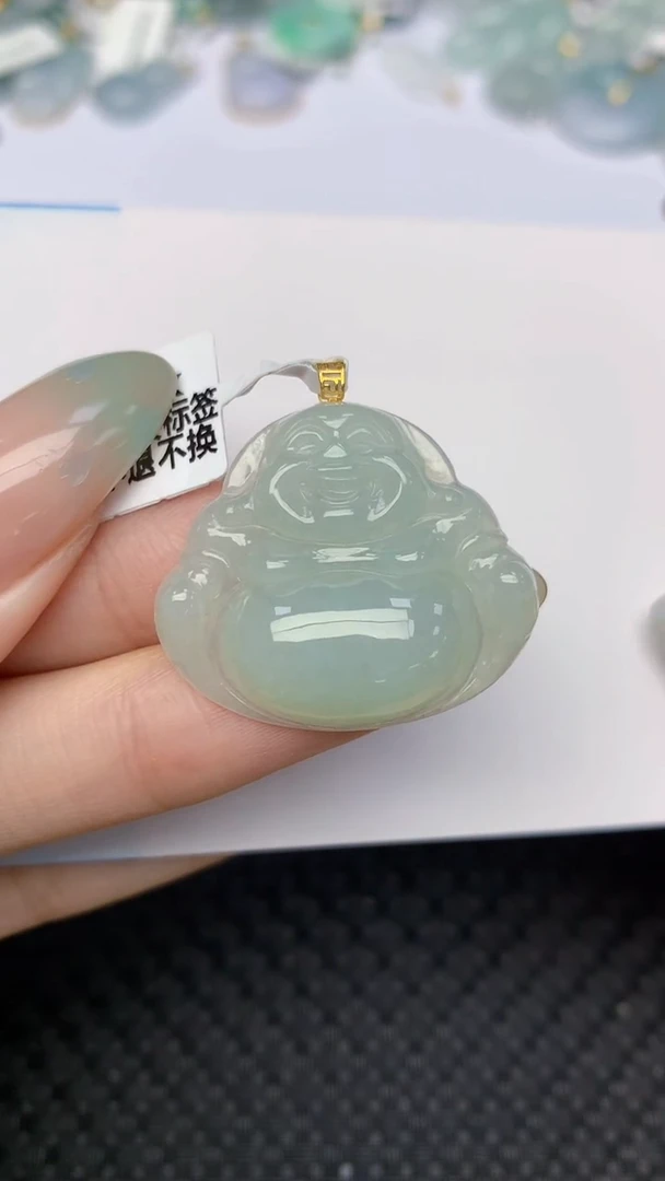 翡翠18K金镶嵌颈饰七**风天然缅甸翡翠a货