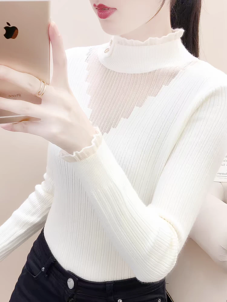 半高领打底针织衫内搭女秋冬2025年新款修身百搭毛衣拼接上衣8533