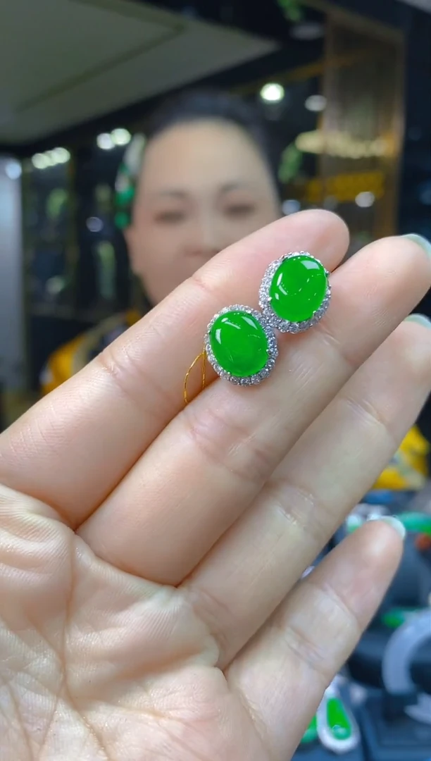 银S925镶嵌翡翠耳饰022(多样性发货发其一)