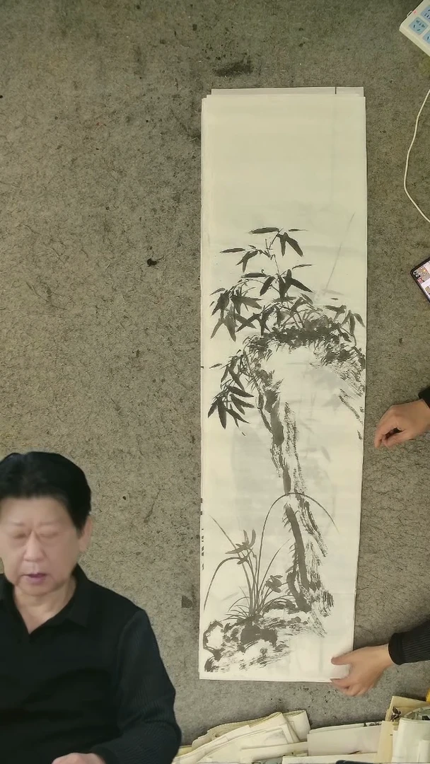 国画四尺对开  墨竹条屏 34*138cm