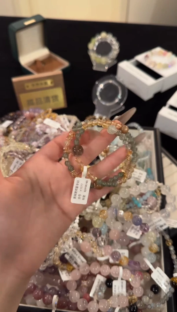 水晶手链合金黄塔晶双圈x1077
