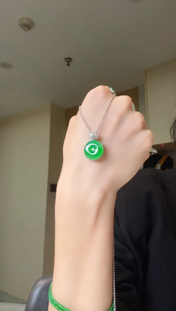 翡翠银S925镶嵌吊坠(不含链)天然翡翠吊坠