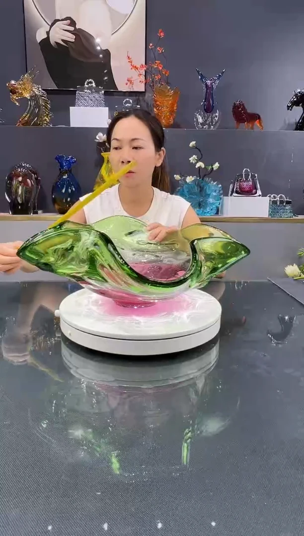 人造水晶荷叶大果碗