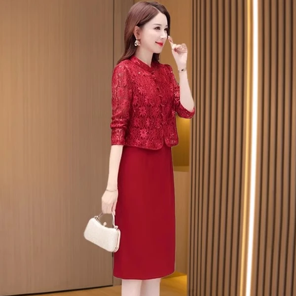 喜婆婆两件套婚宴旗袍女2025新款新中式国风蕾丝气质高端轻奢品牌