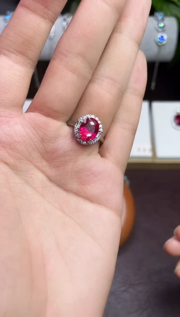 合金合成钻石红宝戒指