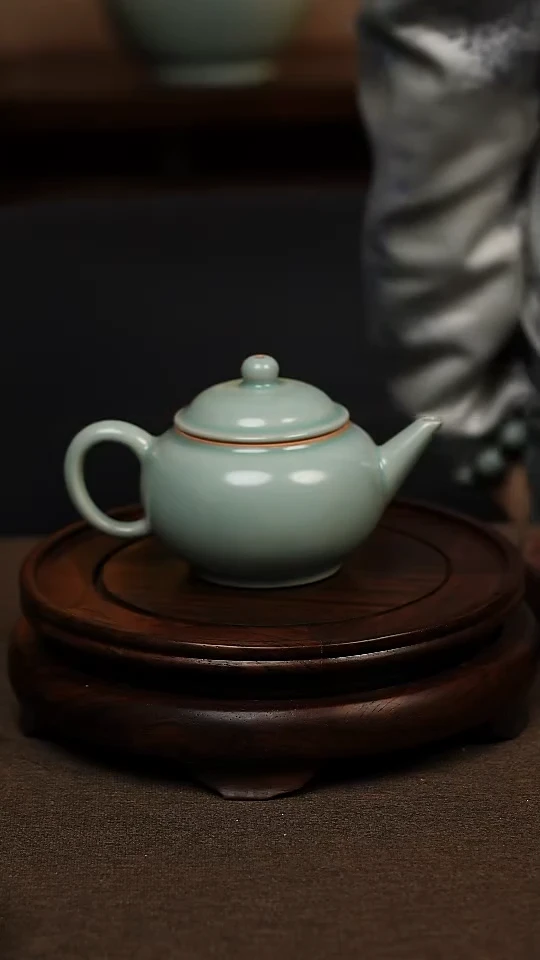 瓷片仿古天青手工水瓶壶160ml 微瑕 不带礼盒